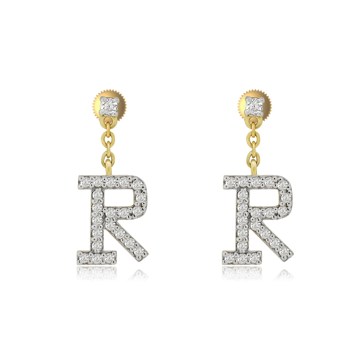 Refined 14k Gold Dangle Earrings Adorned with R Initial