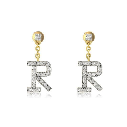 Refined 14k Gold Dangle Earrings Adorned with R Initial