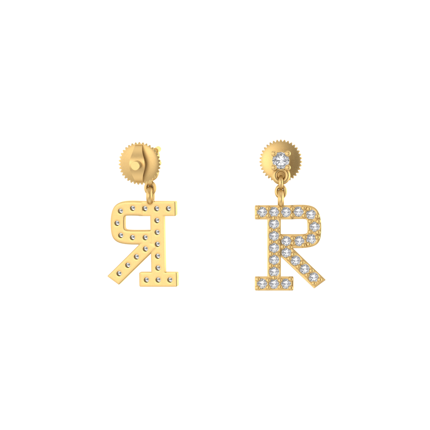 Refined 14k Gold Dangle Earrings Adorned with R Initial