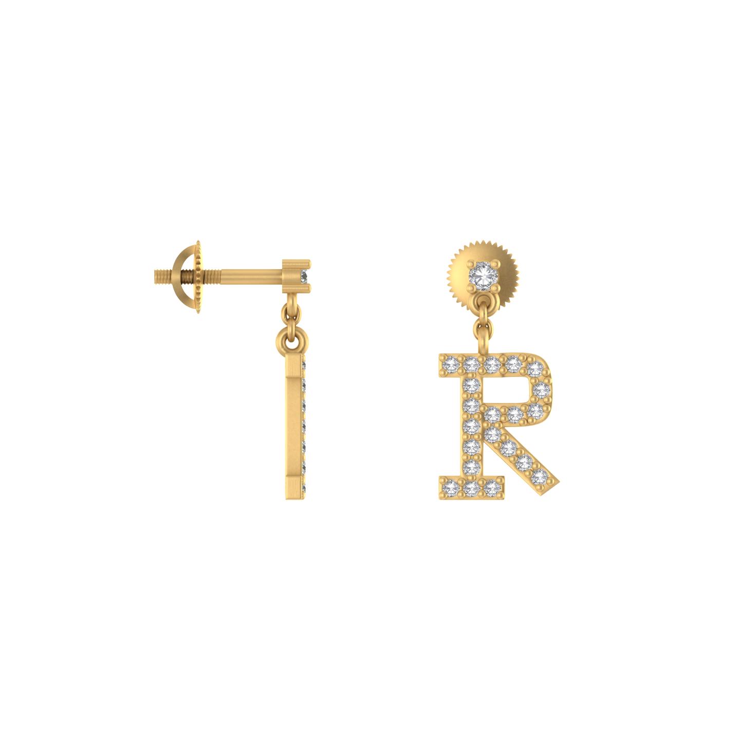 Refined 14k Gold Dangle Earrings Adorned with R Initial