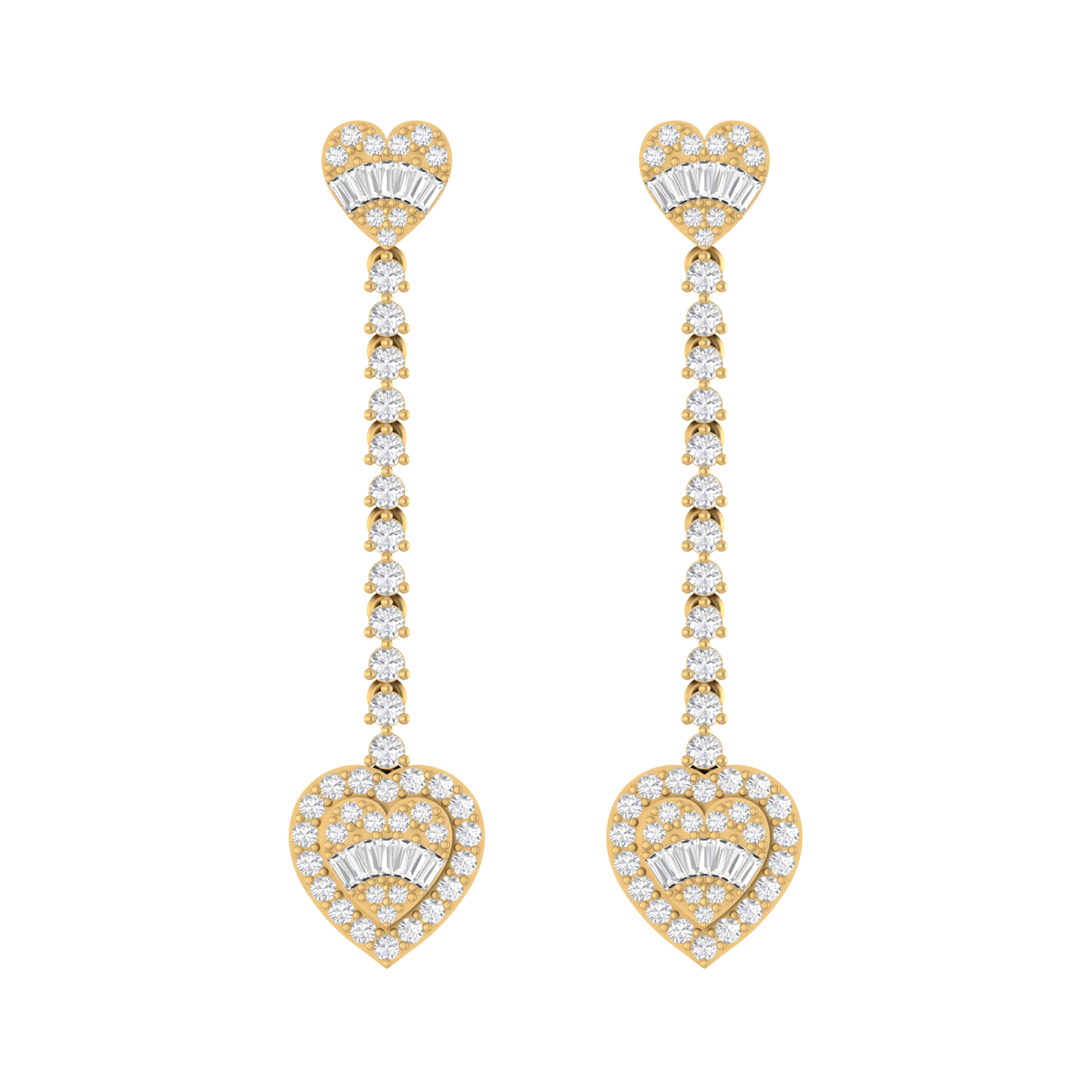 Heartfelt Radiance: 14K Gold Dangle Heart drop Earrings
