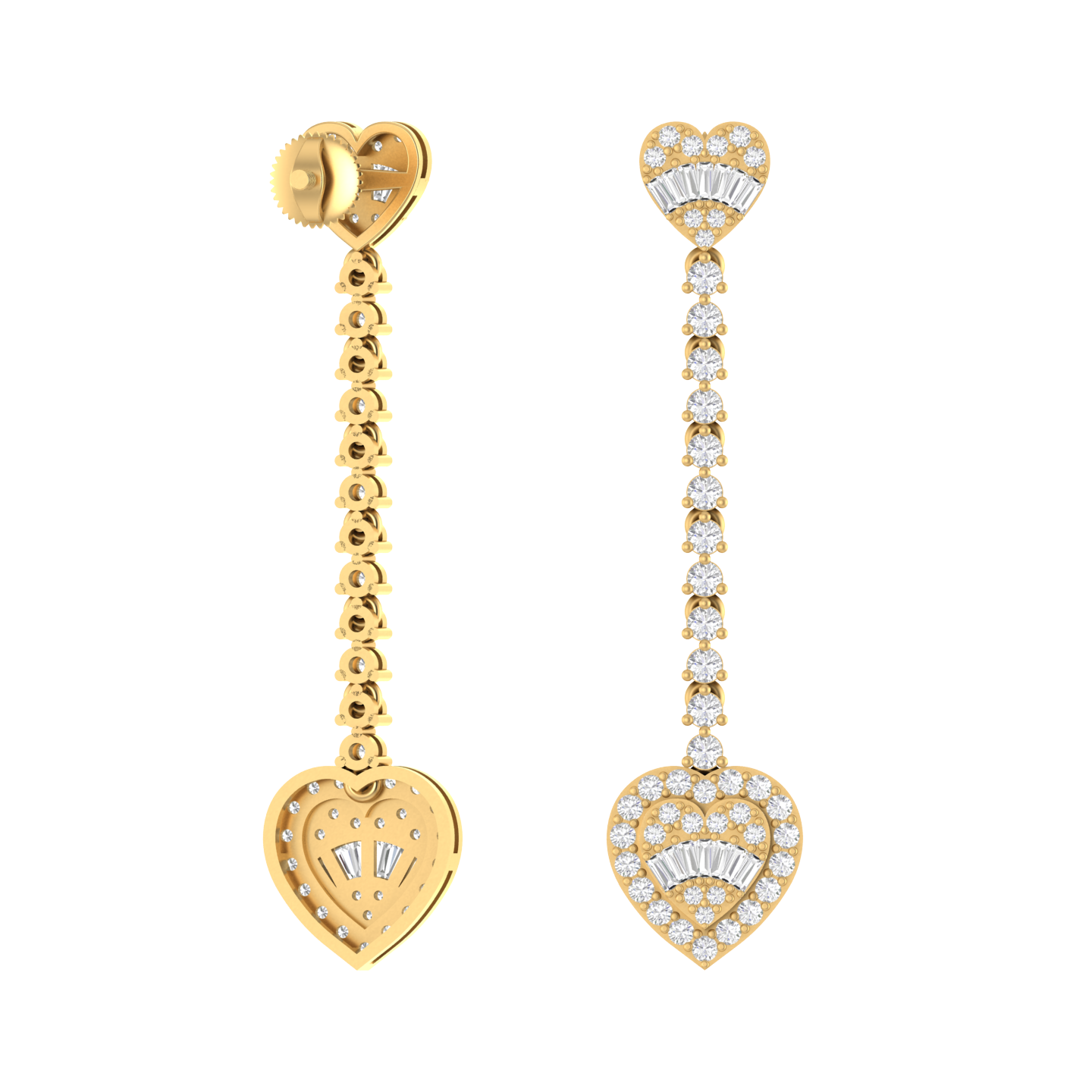 Heartfelt Radiance: 14K Gold Dangle Heart drop Earrings