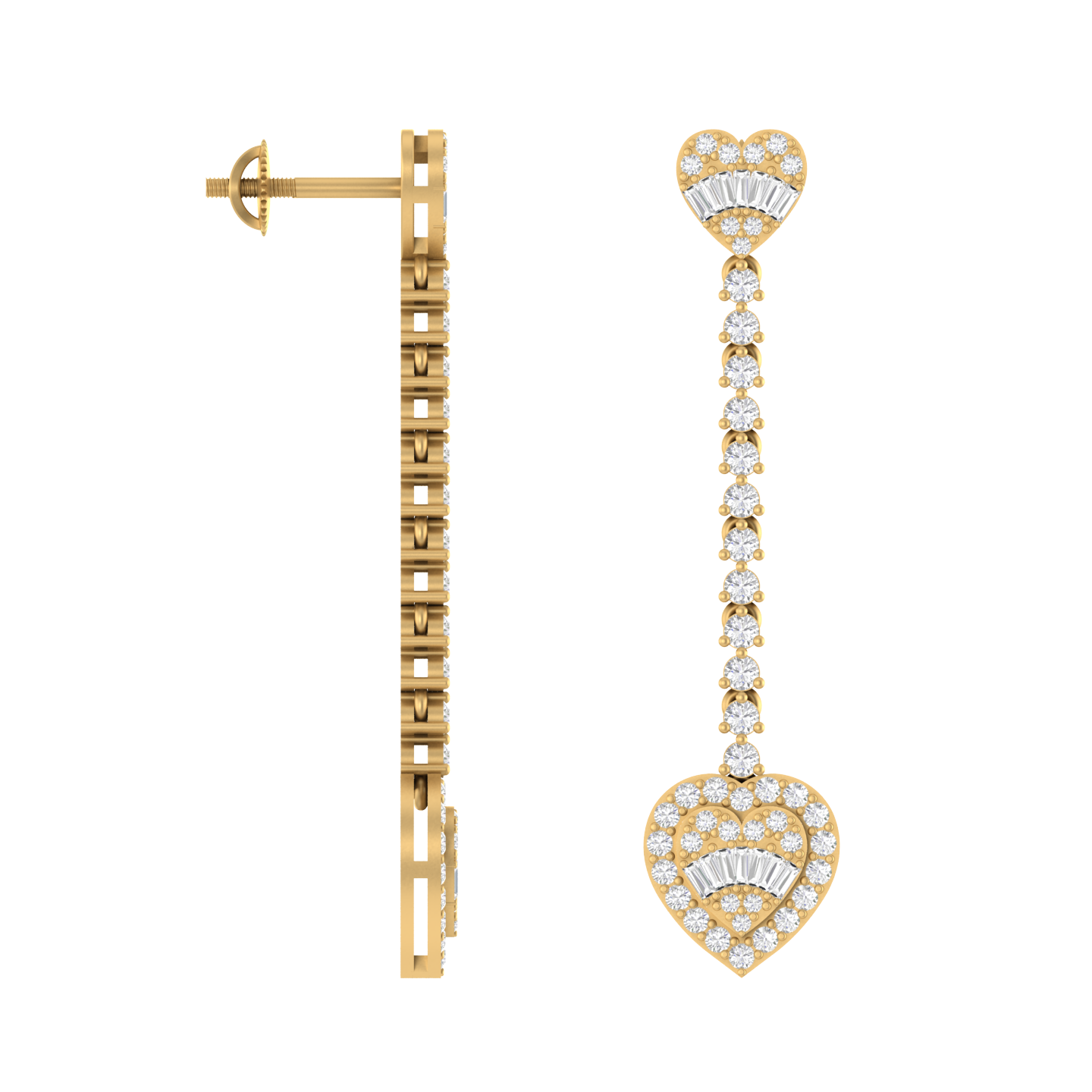 Heartfelt Radiance: 14K Gold Dangle Heart drop Earrings