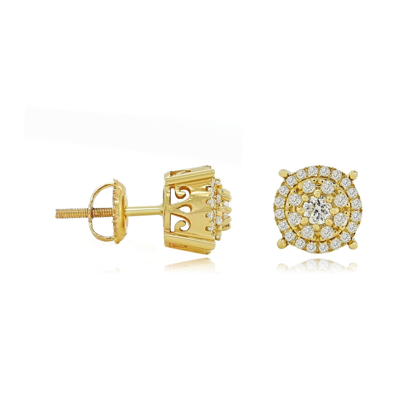 Contemporary Gleam: Modern 14K Gold Round Stud Earrings