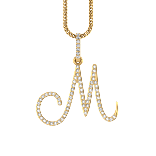 Mystic Gleam: 14K Gold M Initial Pendant