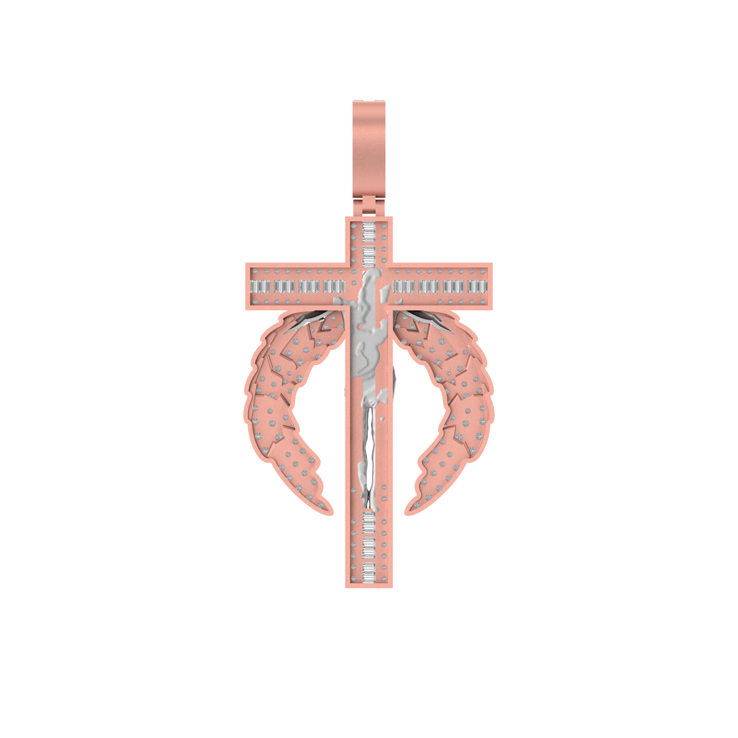 Golden Wings of Grace: 14K Gold Jesus Cross Pendant