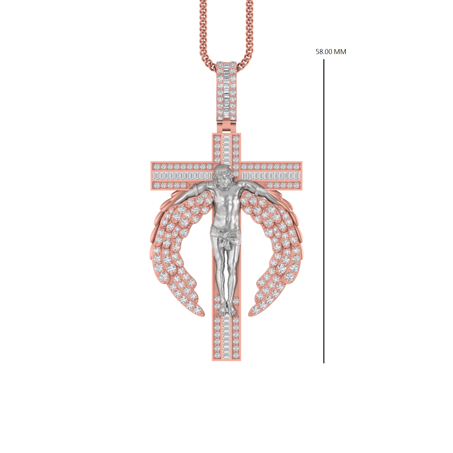 Golden Wings of Grace: 14K Gold Jesus Cross Pendant