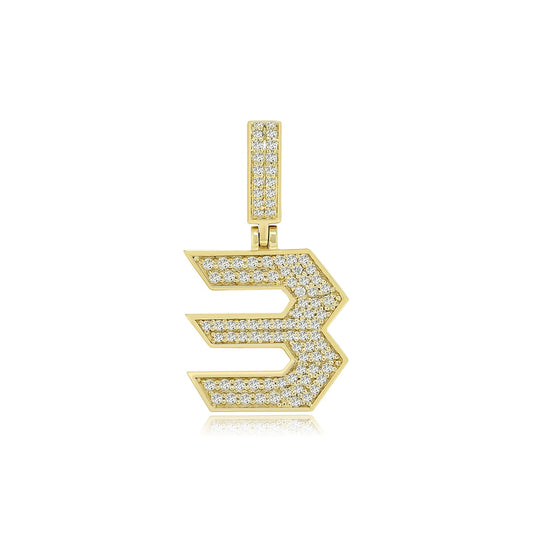 Golden Trinity: 14K Gold Baguette Number 3 Pendant