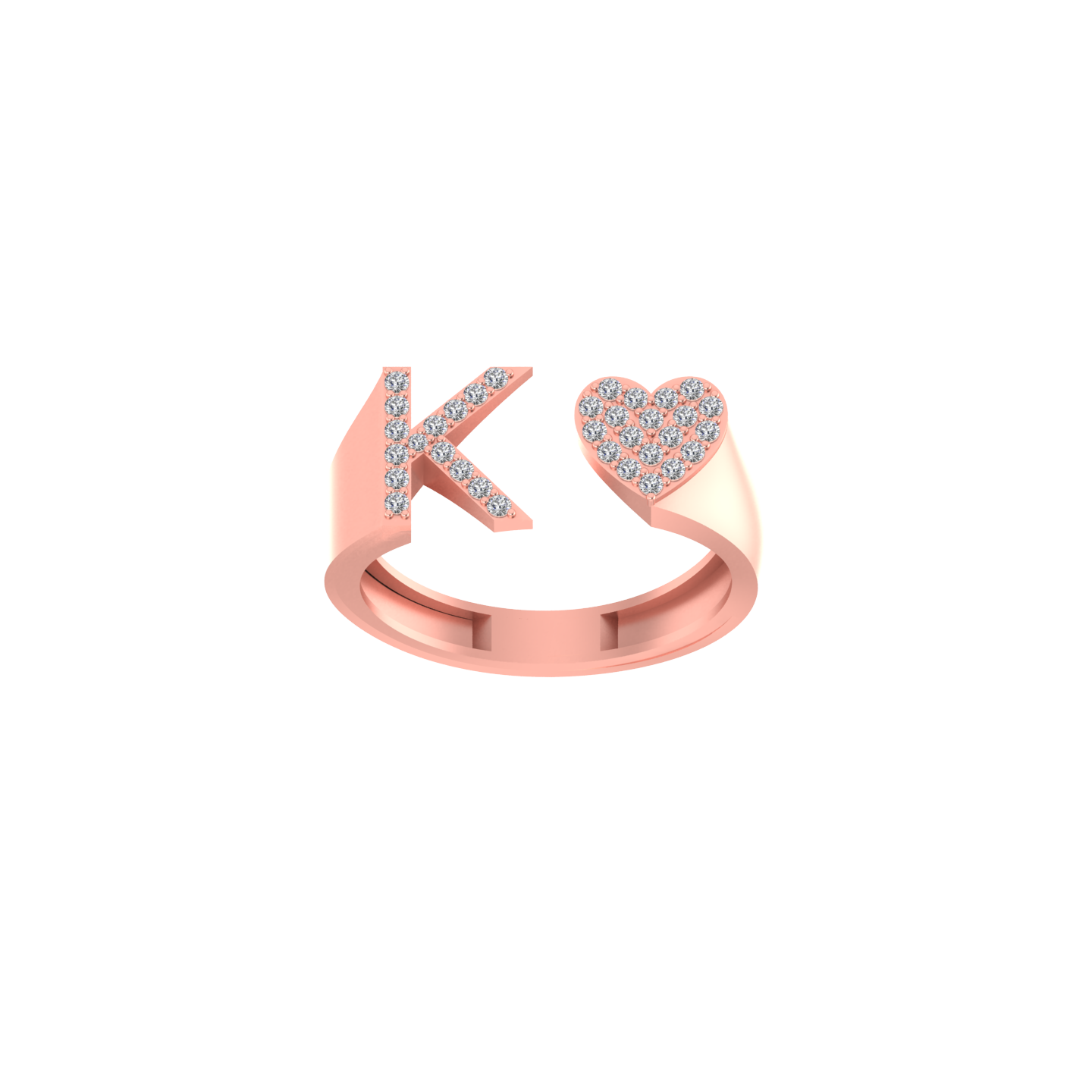 14K Solid Gold Heart Intital K RIng