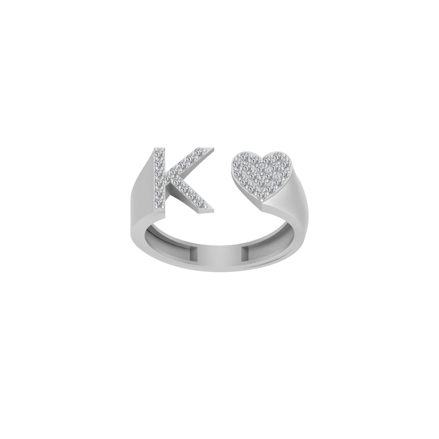 14K Solid Gold Heart Intital K RIng