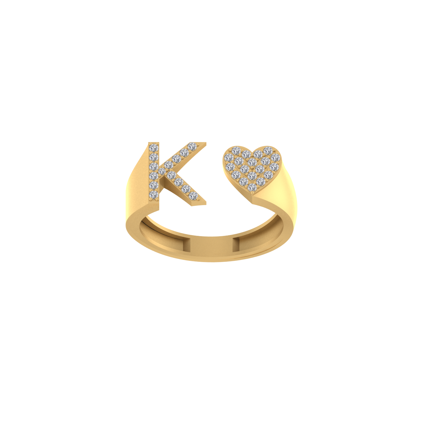 14K Solid Gold Heart Intital K RIng