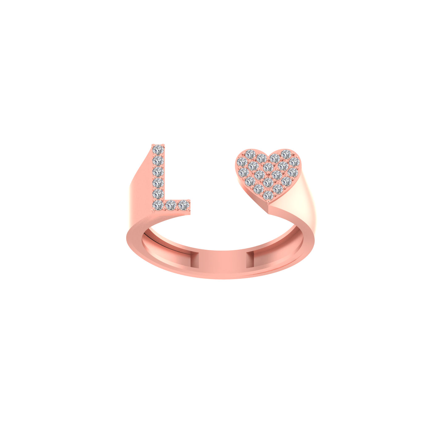 Luminous Love: 14K Gold Heart-Shaped Initial 'L' Ring with Diamonds