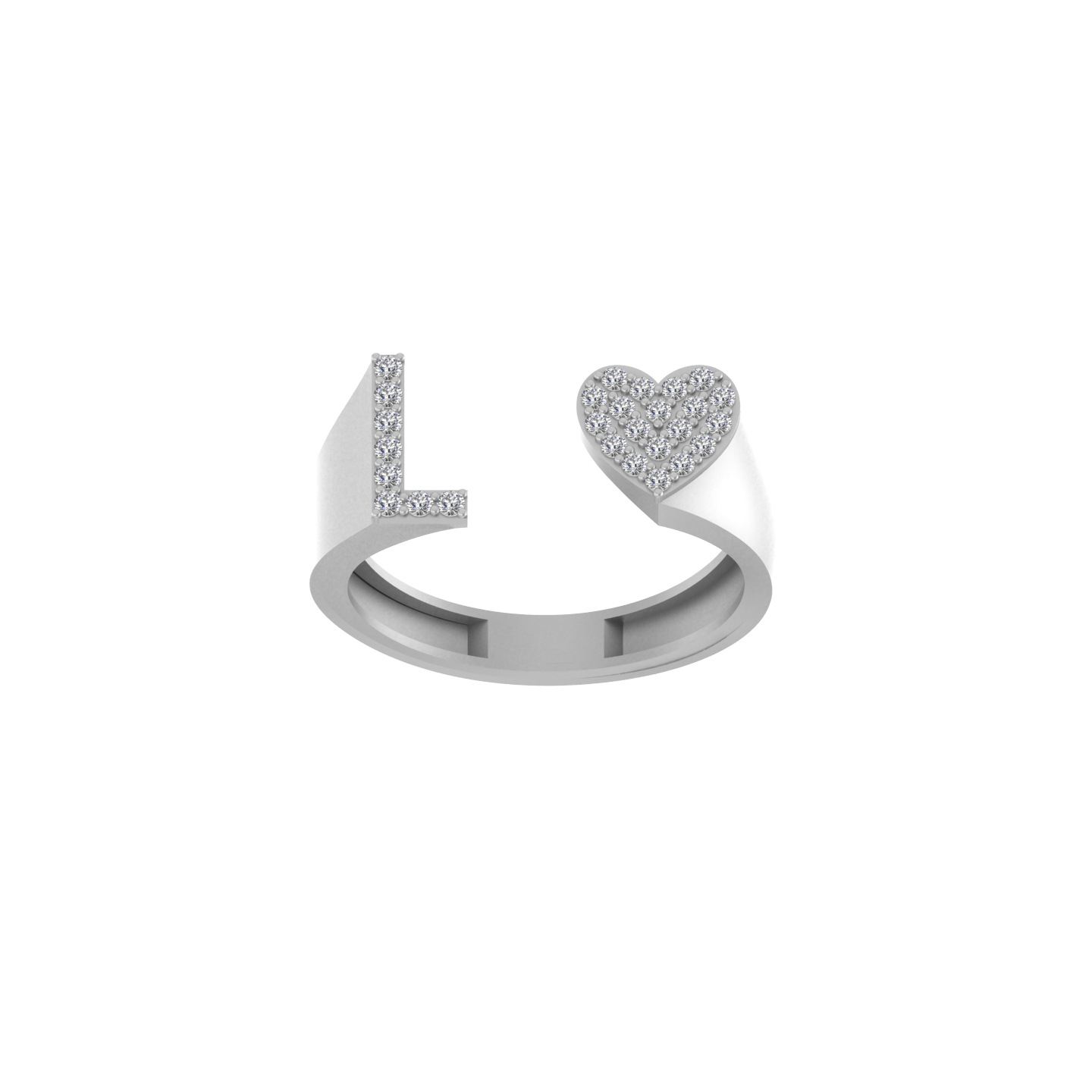 Luminous Love: 14K Gold Heart-Shaped Initial 'L' Ring with Diamonds