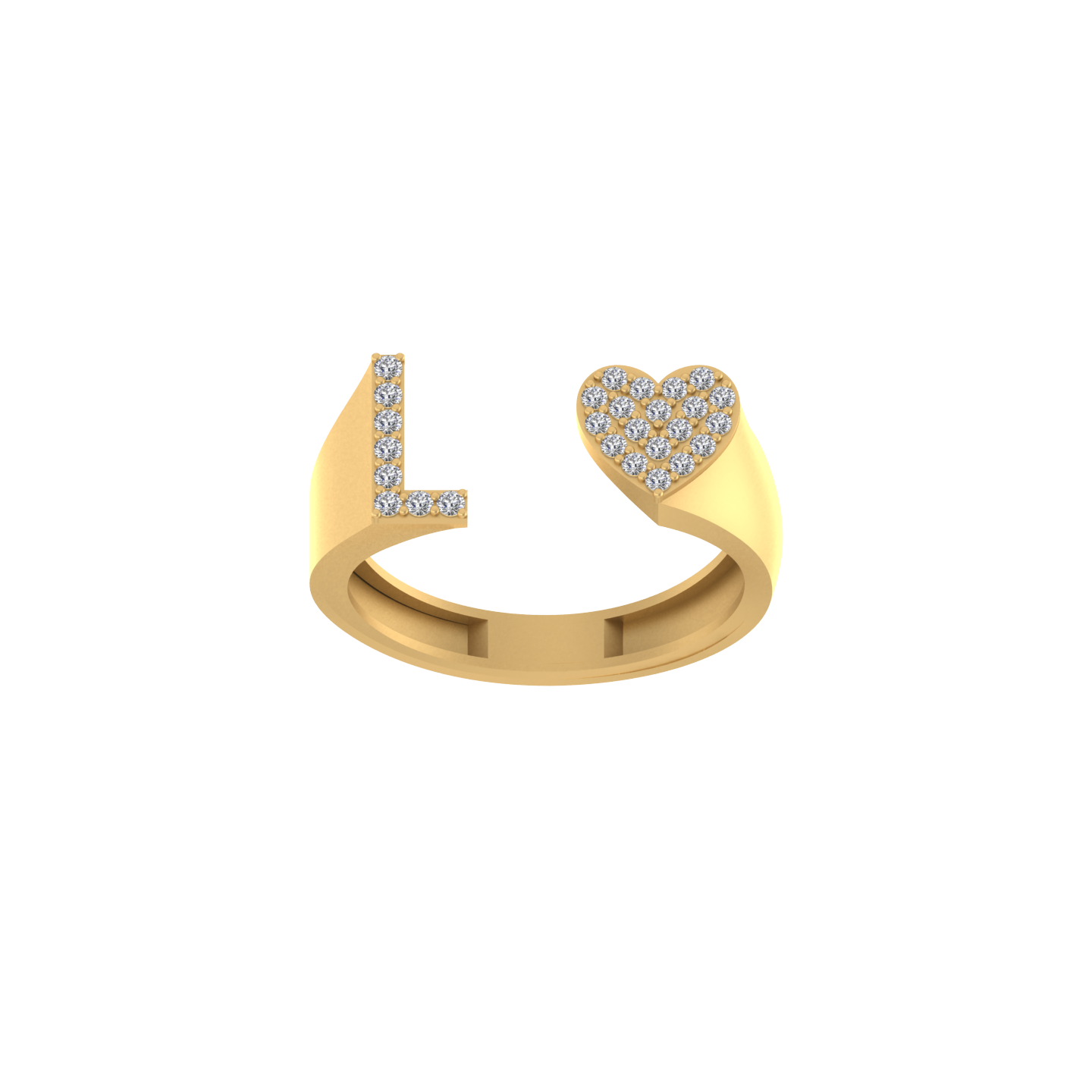 Luminous Love: 14K Gold Heart-Shaped Initial 'L' Ring with Diamonds