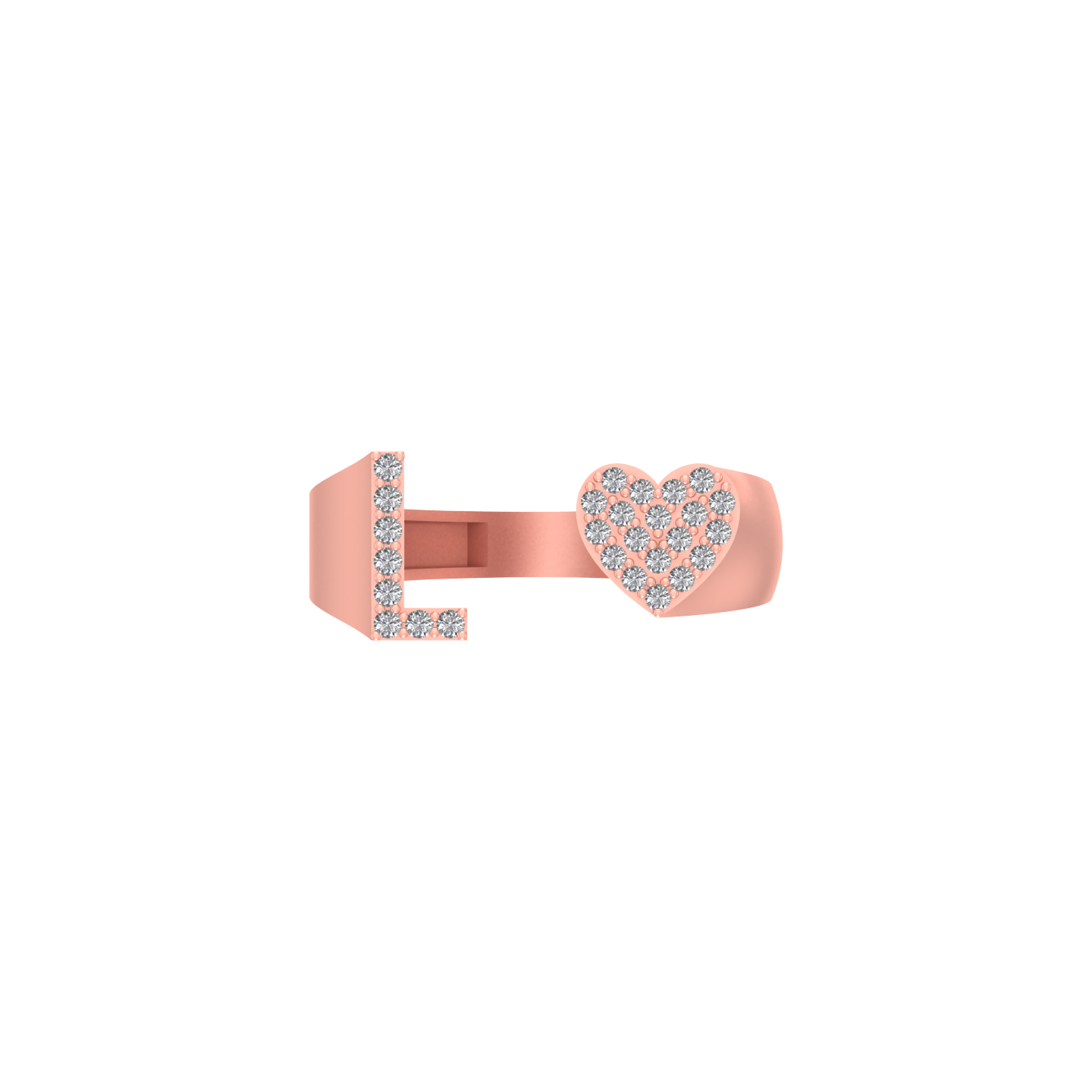 Luminous Love: 14K Gold Heart-Shaped Initial 'L' Ring with Diamonds
