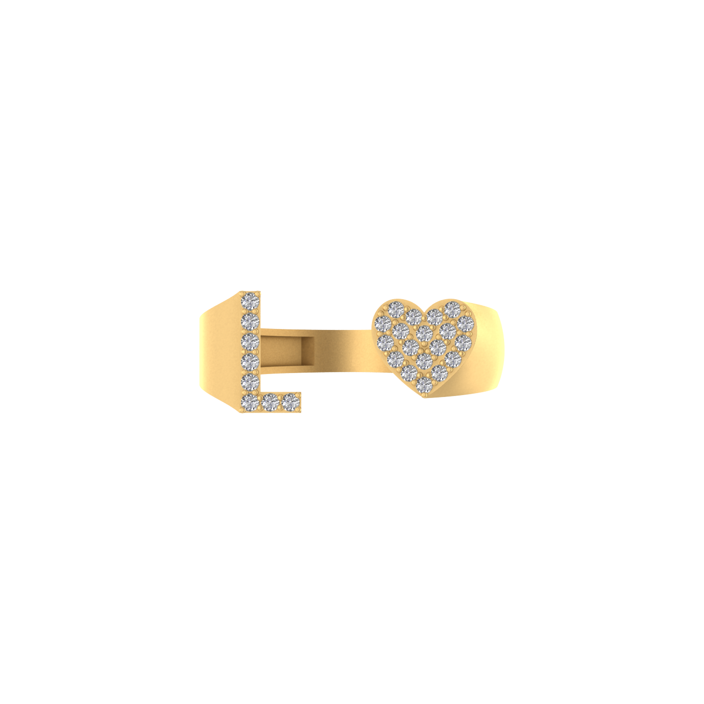 Luminous Love: 14K Gold Heart-Shaped Initial 'L' Ring with Diamonds