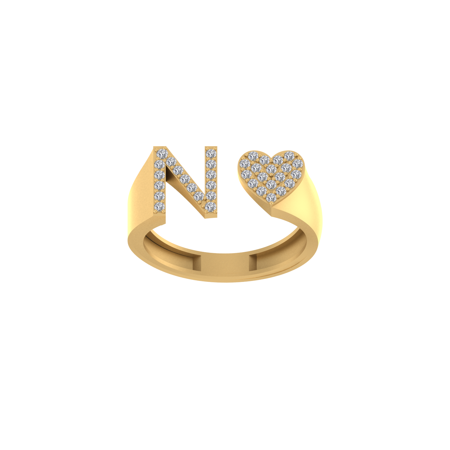 Infinite Love: 14K Gold Heart Initial N Ring embellished with Diamonds