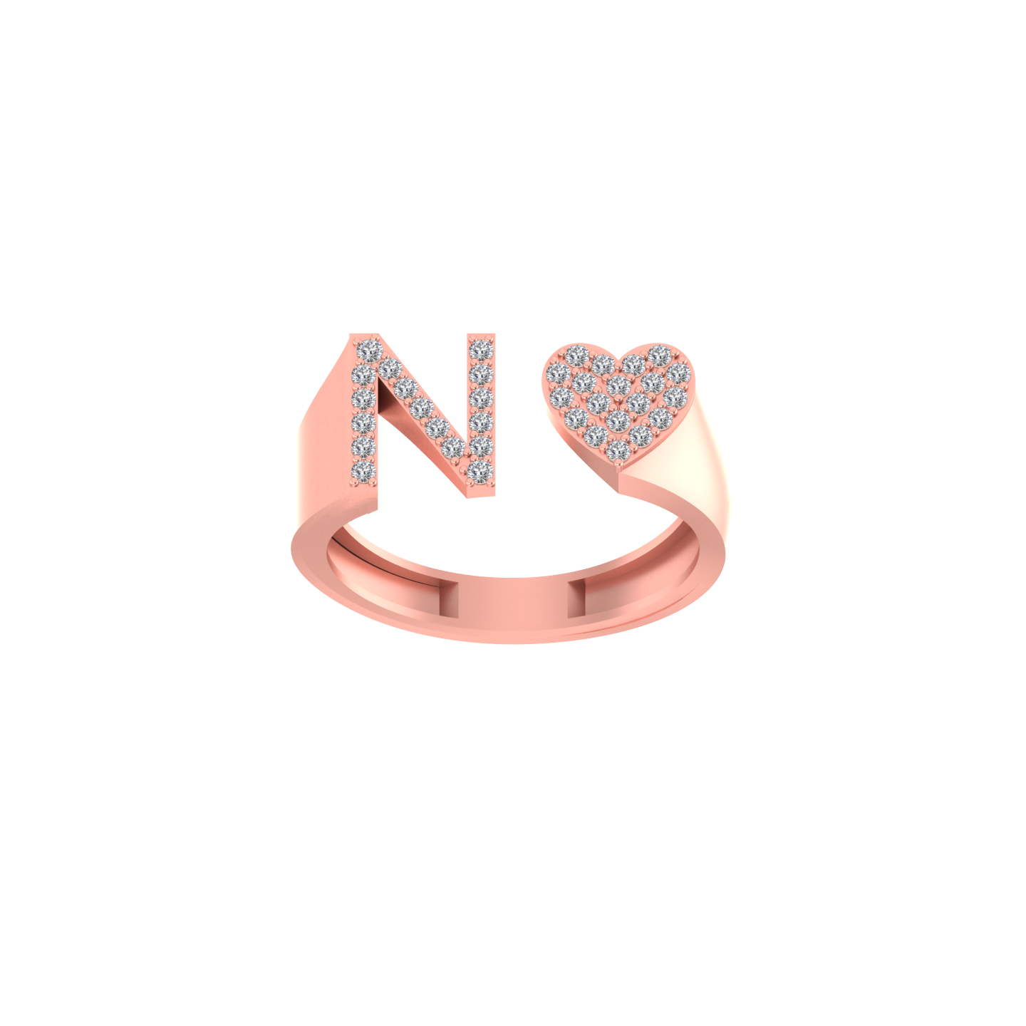 Infinite Love: 14K Gold Heart Initial N Ring embellished with Diamonds