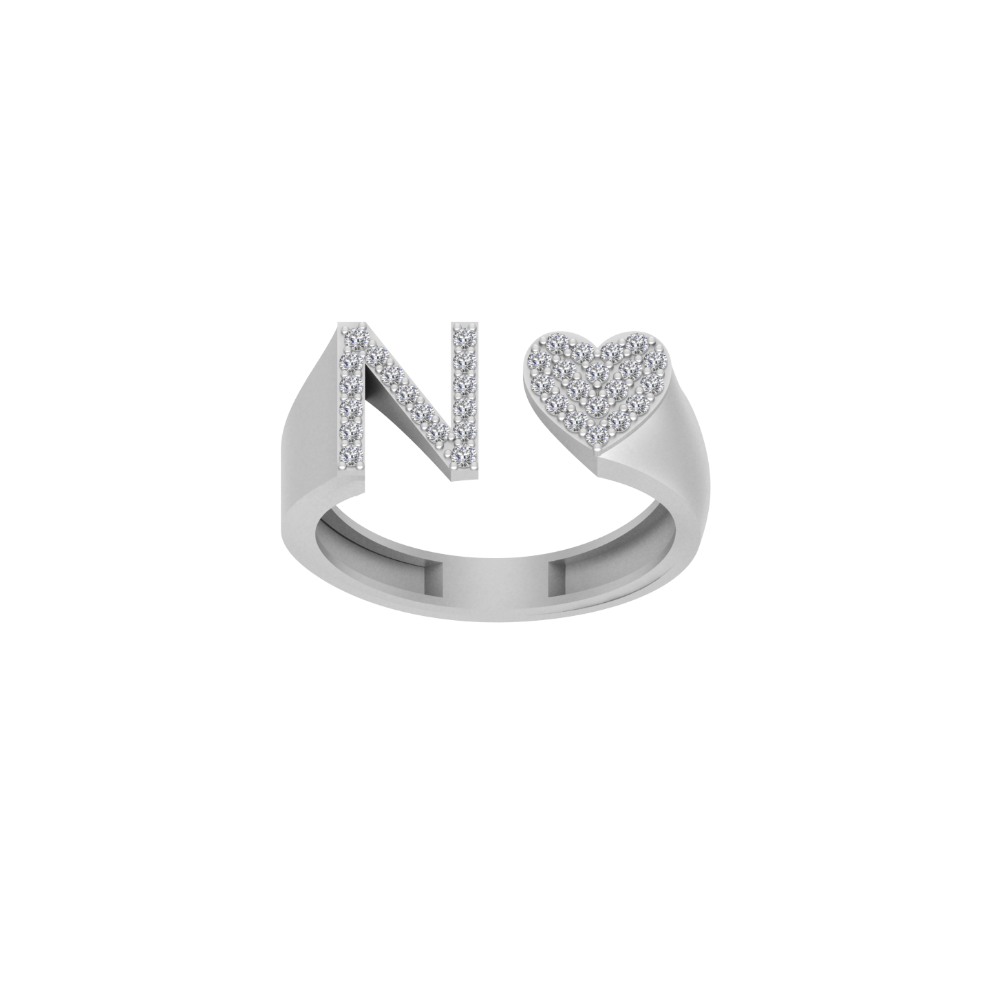 Infinite Love: 14K Gold Heart Initial N Ring embellished with Diamonds