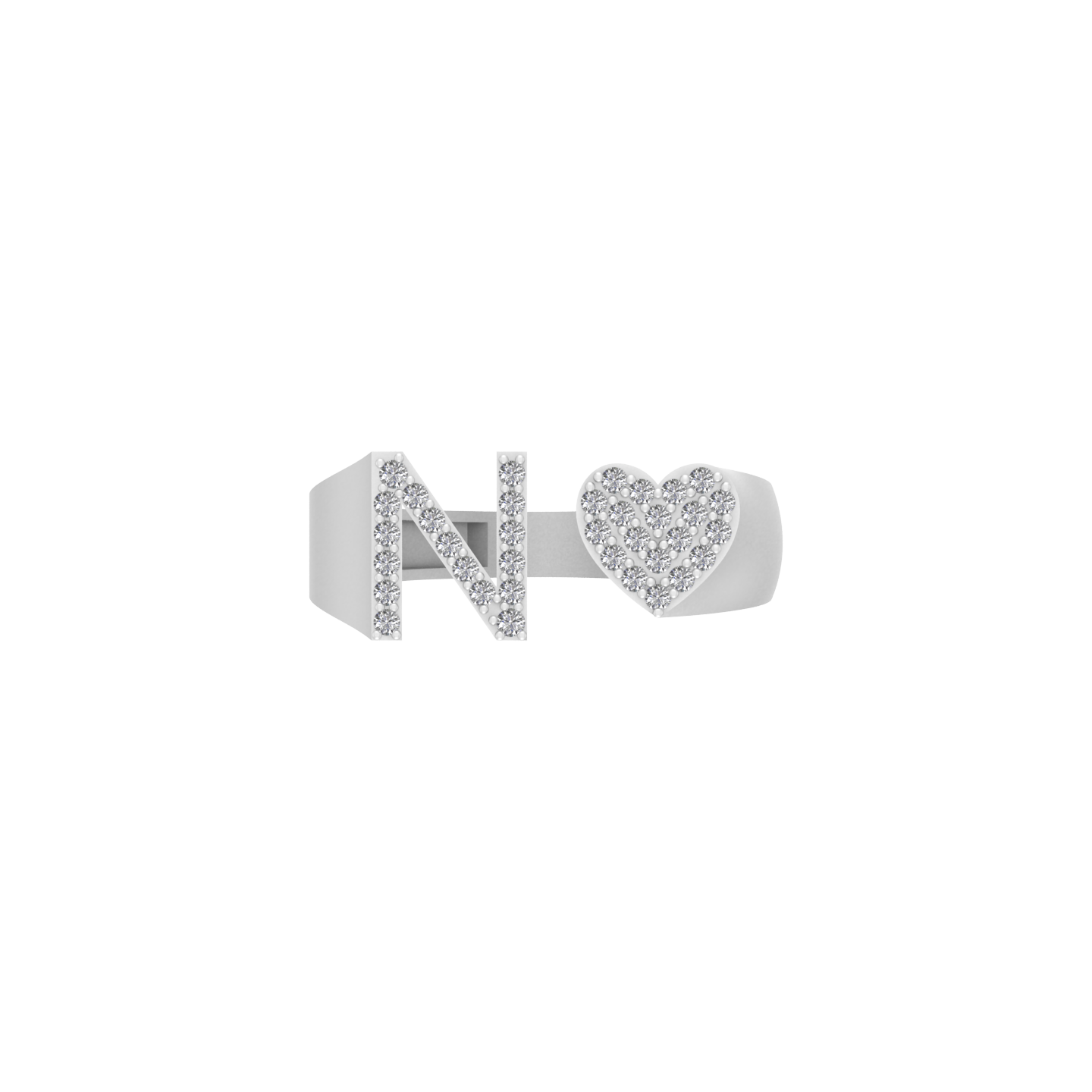 Infinite Love: 14K Gold Heart Initial N Ring embellished with Diamonds