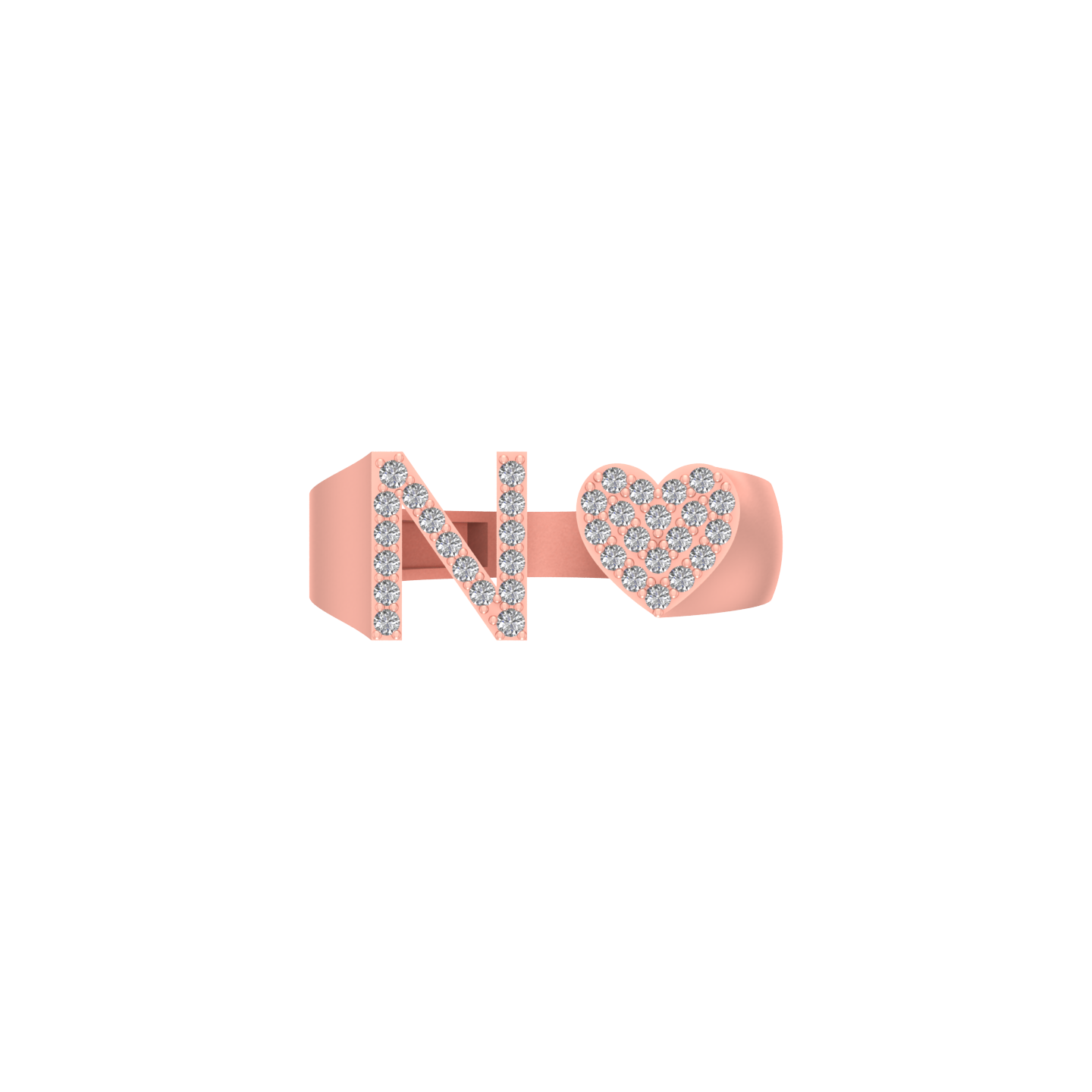 Infinite Love: 14K Gold Heart Initial N Ring embellished with Diamonds