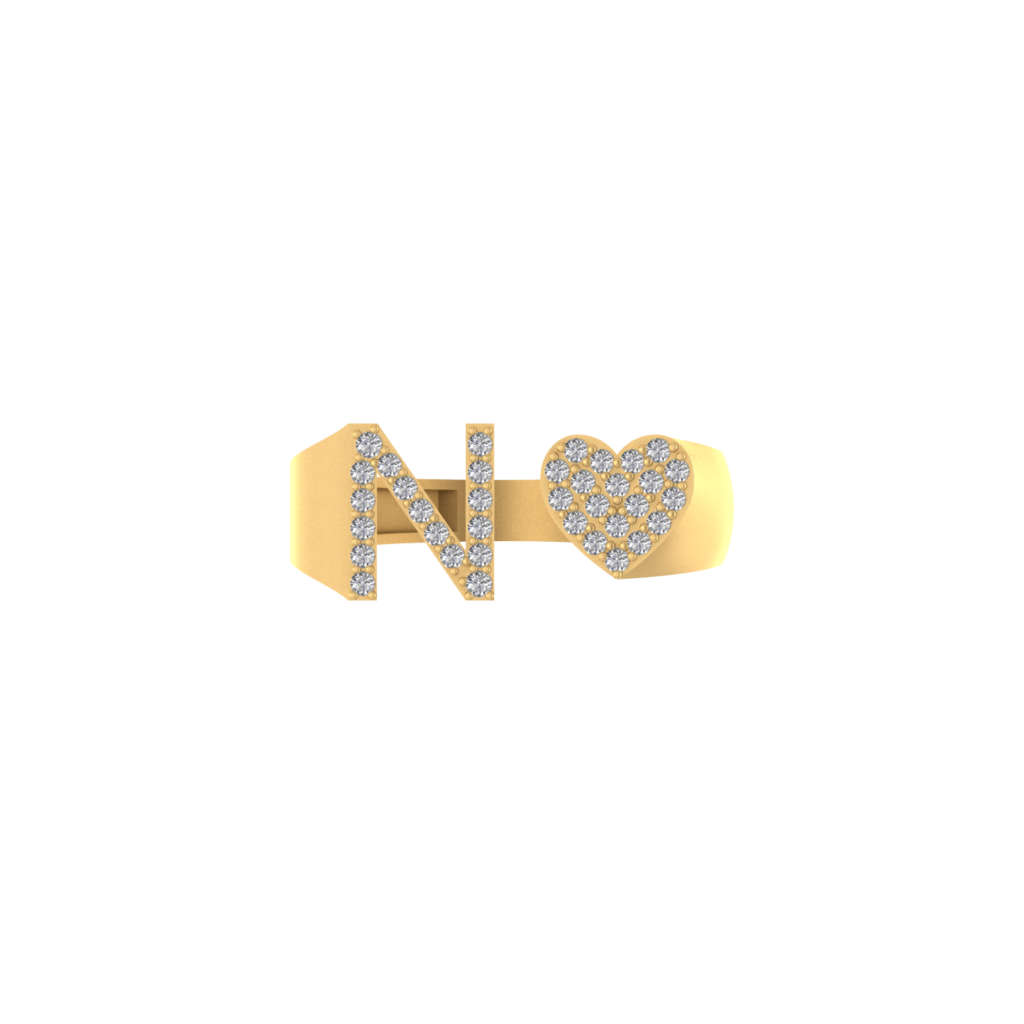 Infinite Love: 14K Gold Heart Initial N Ring embellished with Diamonds
