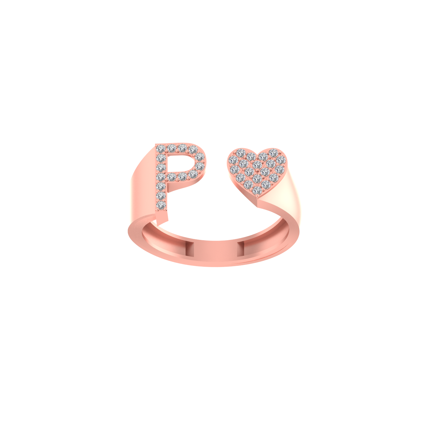 Pure Passion: 14K Gold Heart-Shaped Initial P Ring Adorned with Diamonds