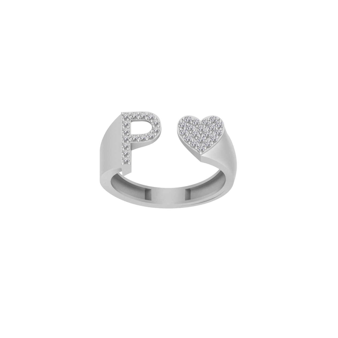 Pure Passion: 14K Gold Heart-Shaped Initial P Ring Adorned with Diamonds