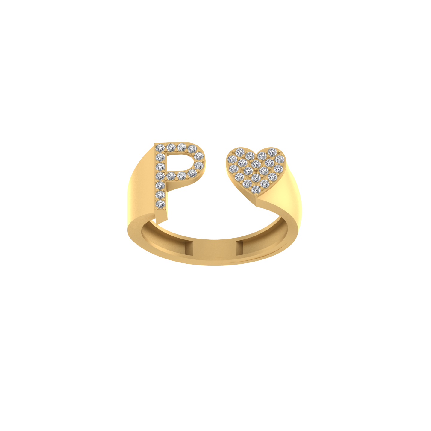 Pure Passion: 14K Gold Heart-Shaped Initial P Ring Adorned with Diamonds