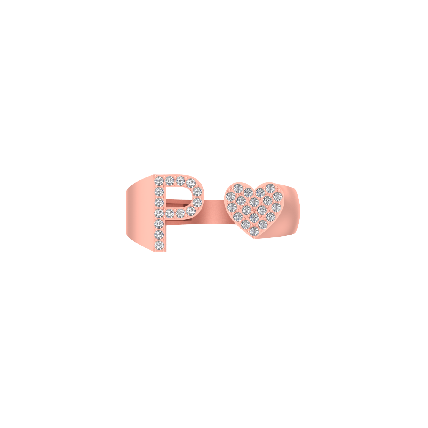 Pure Passion: 14K Gold Heart-Shaped Initial P Ring Adorned with Diamonds