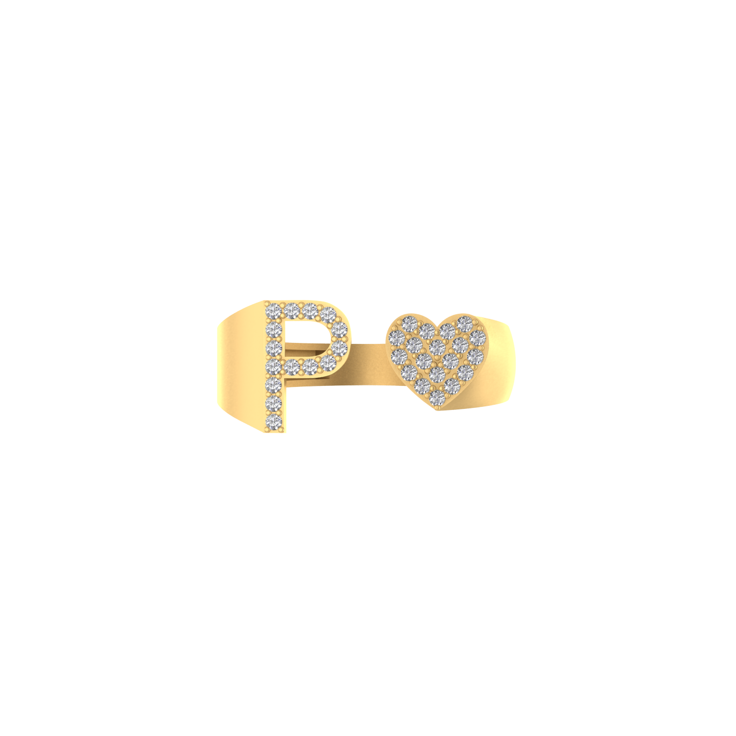 Pure Passion: 14K Gold Heart-Shaped Initial P Ring Adorned with Diamonds