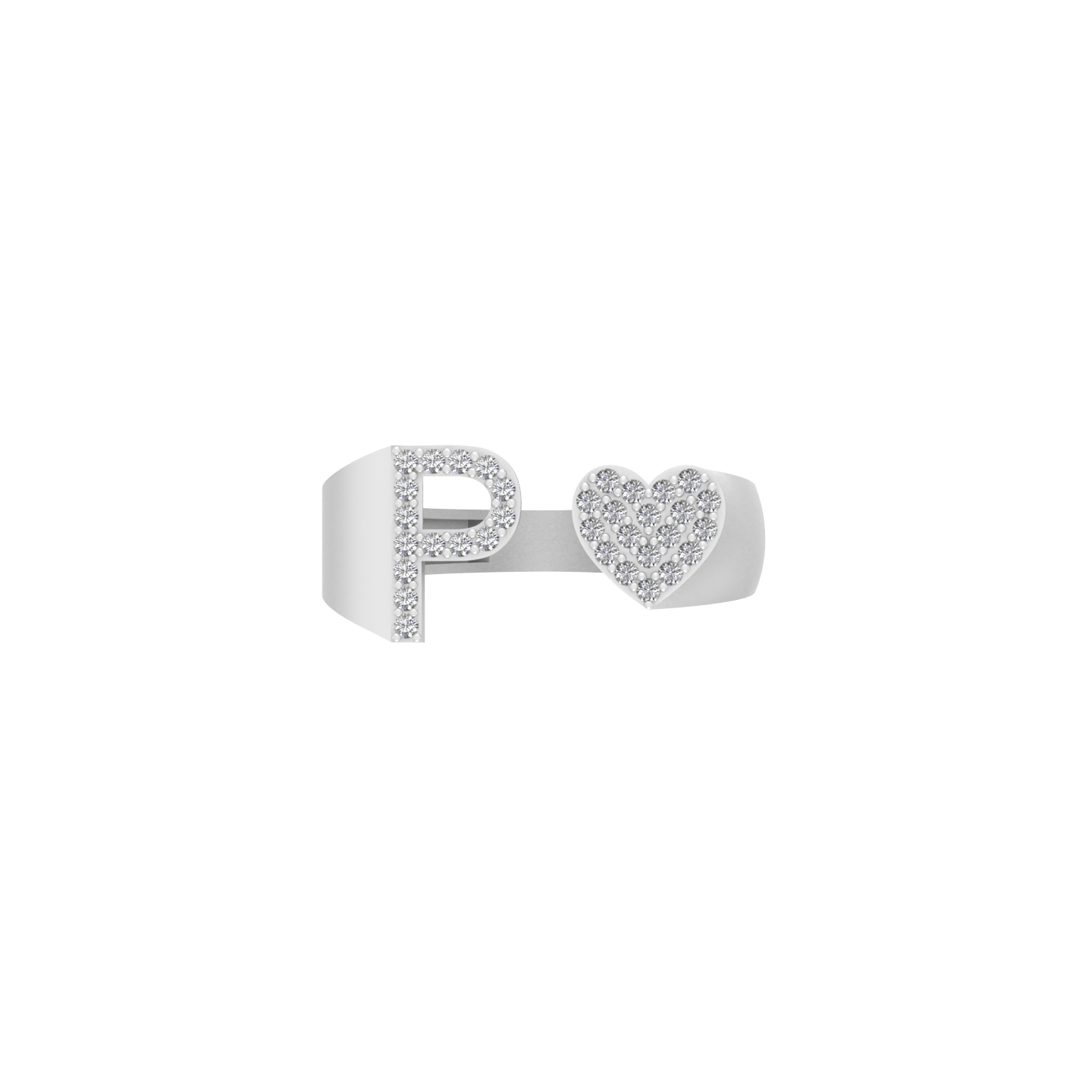 Pure Passion: 14K Gold Heart-Shaped Initial P Ring Adorned with Diamonds