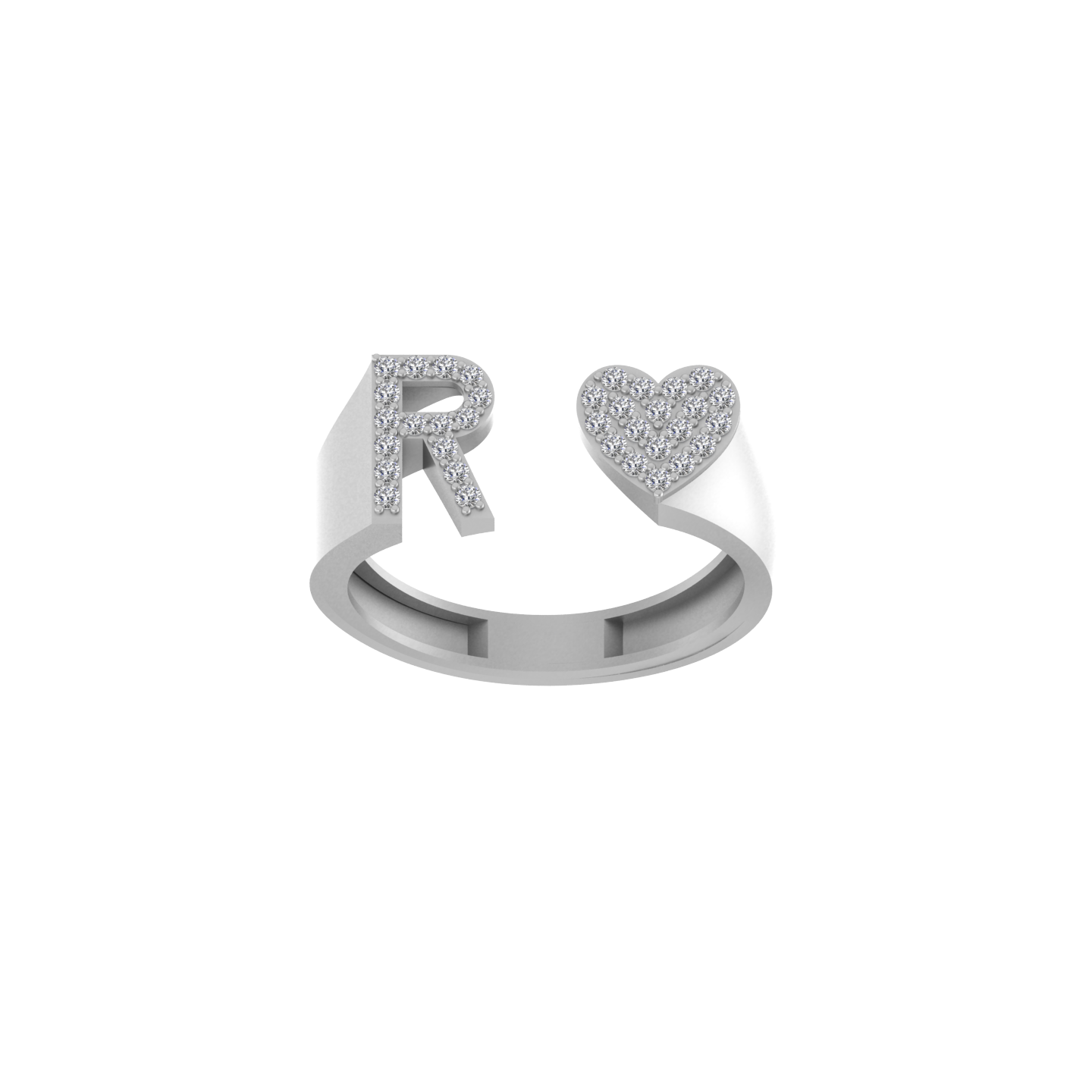 Radiant Love: 14K Gold Heart Initial R Ring adorned with Diamonds