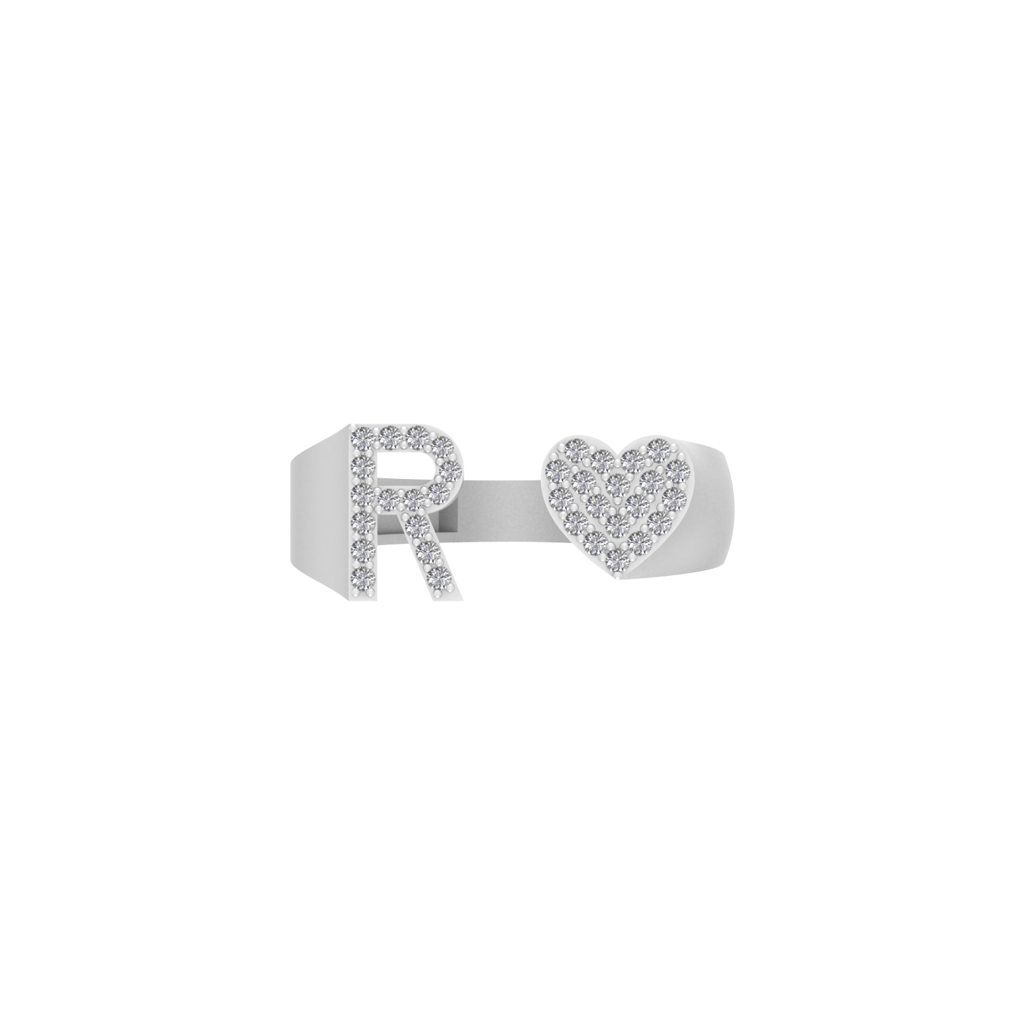 Radiant Love: 14K Gold Heart Initial R Ring adorned with Diamonds
