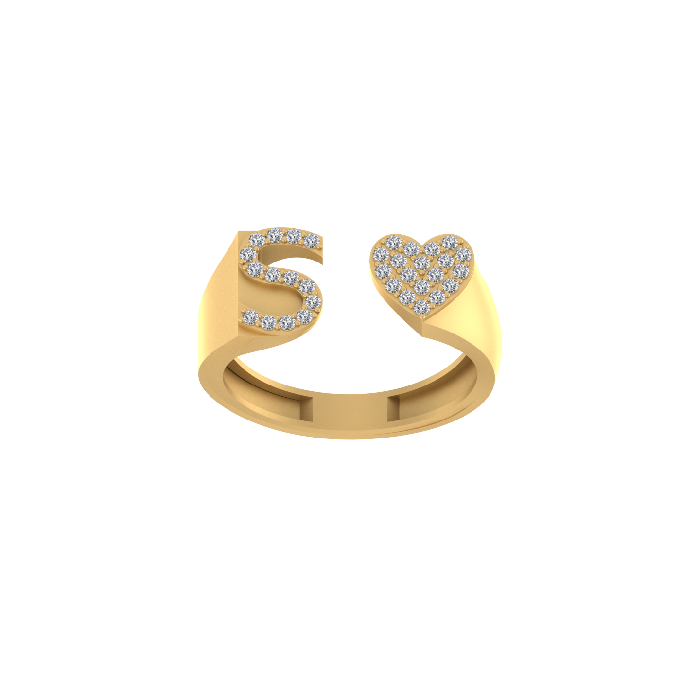 Captivating Love: 14K Gold Heart Initial S Ring Sparkling with Diamonds