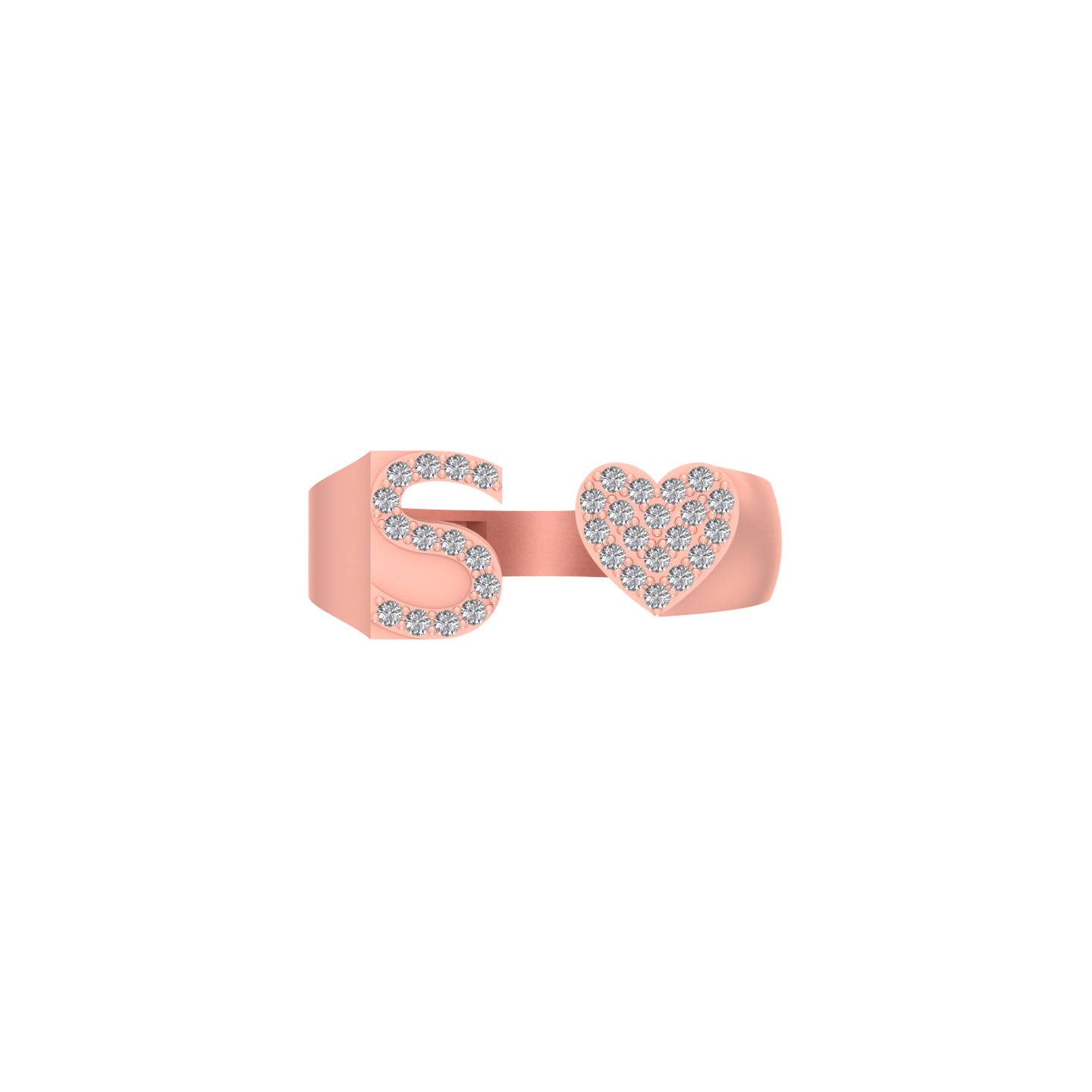 Captivating Love: 14K Gold Heart Initial S Ring Sparkling with Diamonds