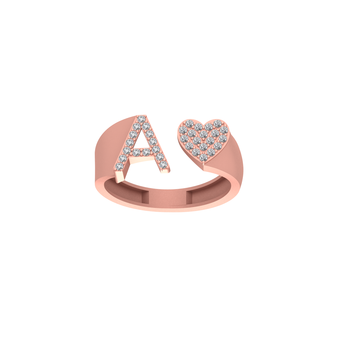 Radiant Affection: 14K Gold Heart Initial A Ring Adorned with Diamonds