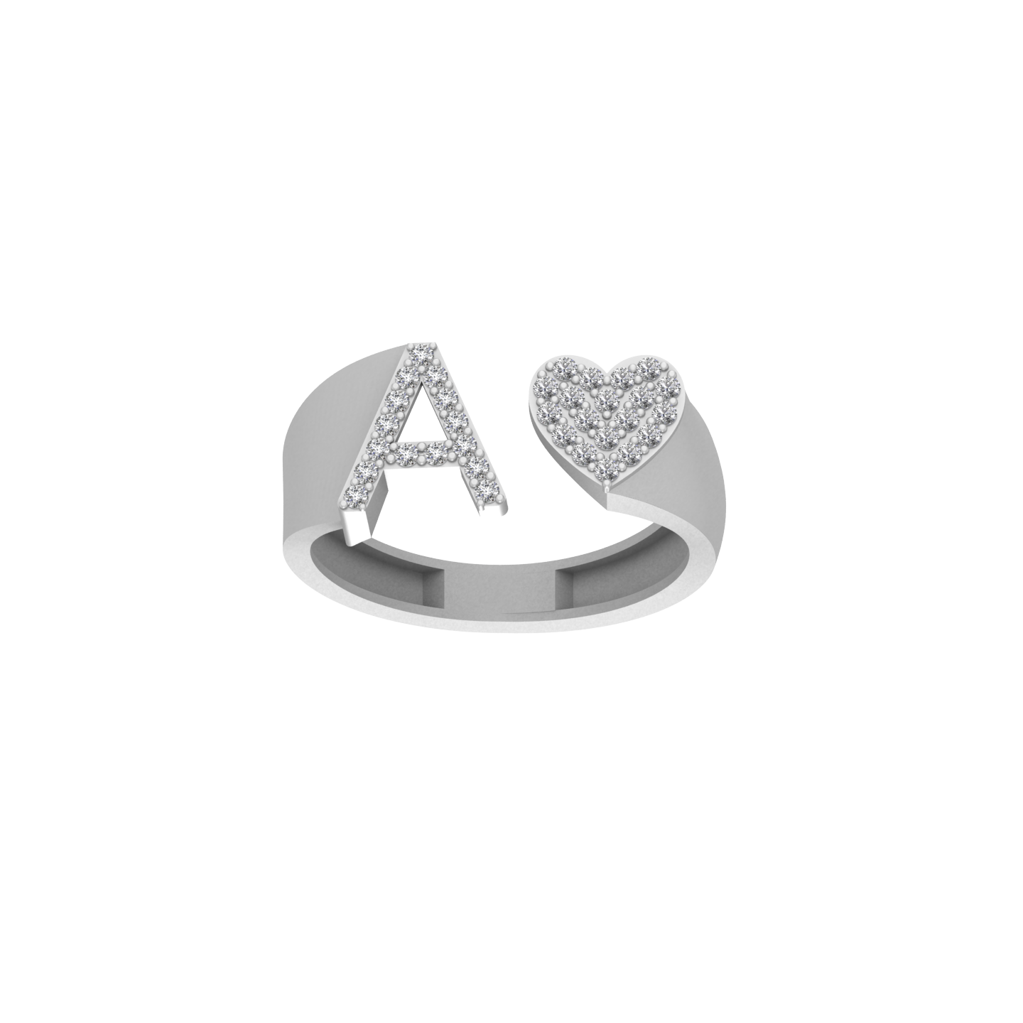 Radiant Affection: 14K Gold Heart Initial A Ring Adorned with Diamonds