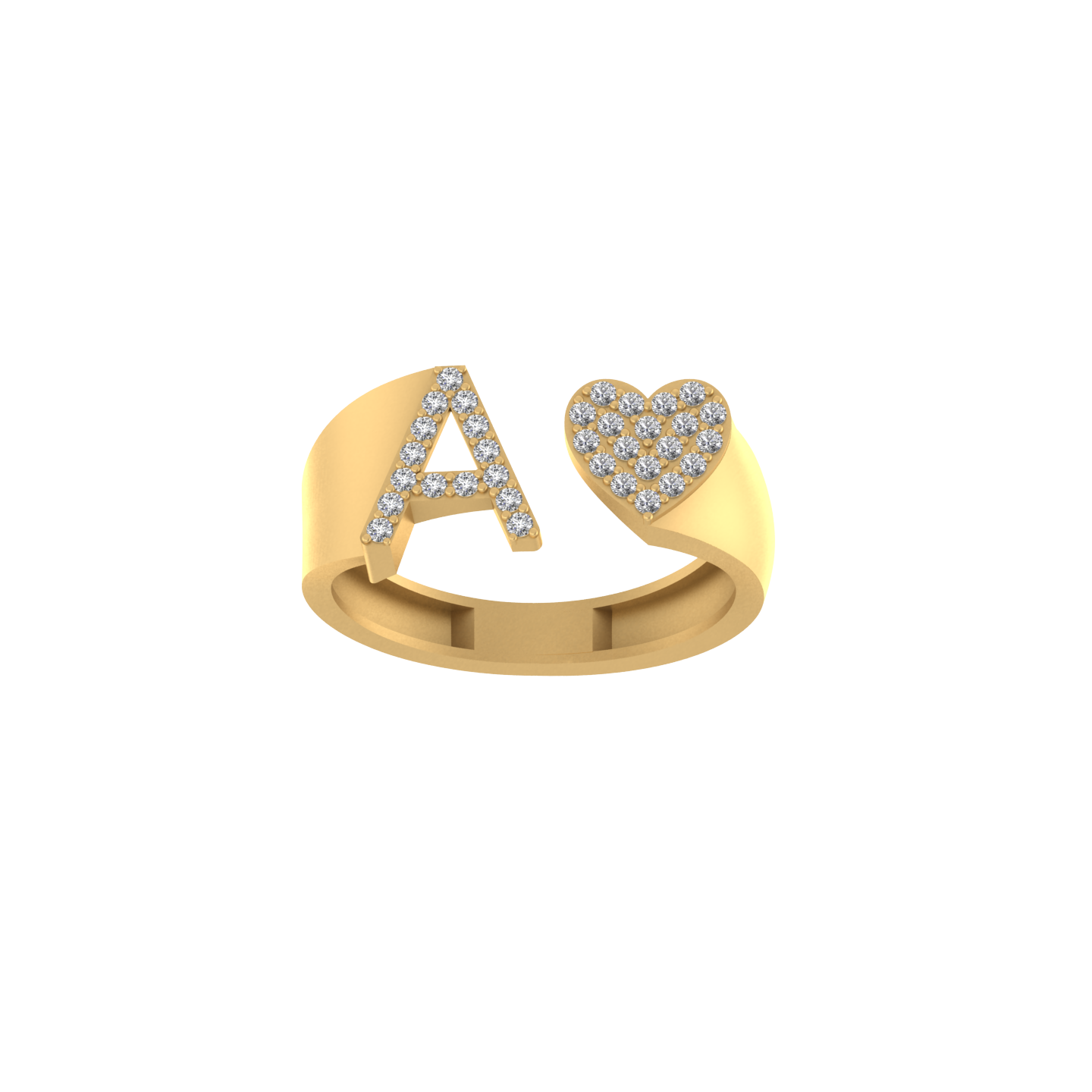 Radiant Affection: 14K Gold Heart Initial A Ring Adorned with Diamonds