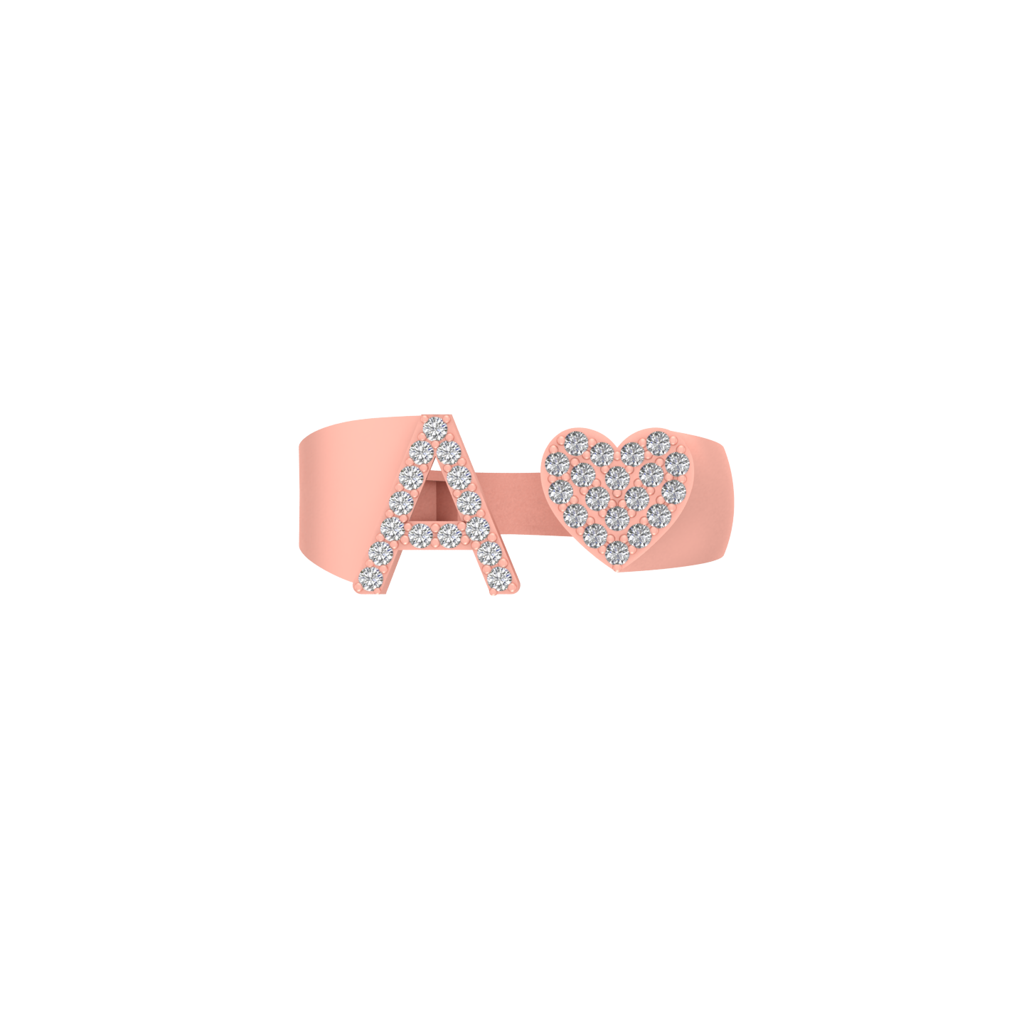 Radiant Affection: 14K Gold Heart Initial A Ring Adorned with Diamonds