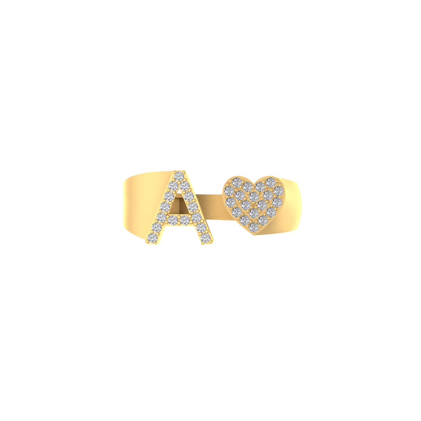 Radiant Affection: 14K Gold Heart Initial A Ring Adorned with Diamonds
