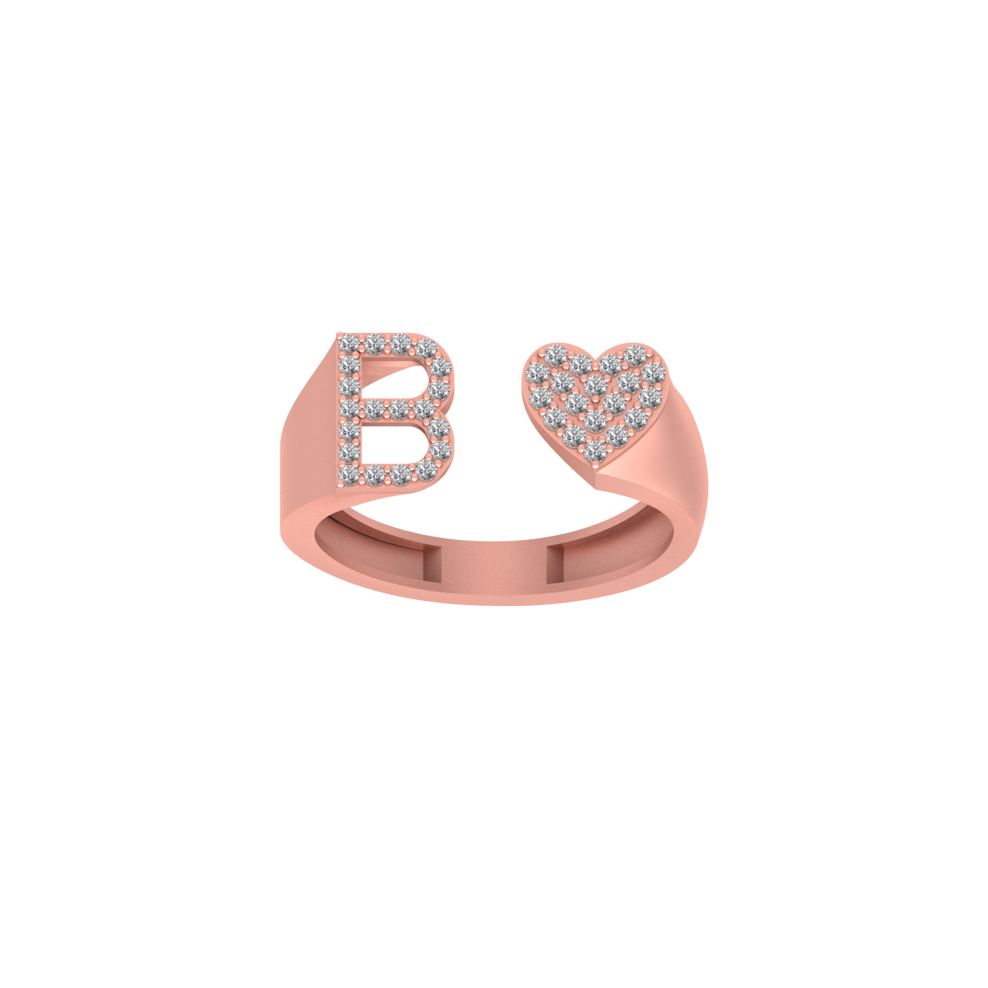 Radiant Elegance: 14K Gold Heart Initial B Ring with Diamonds