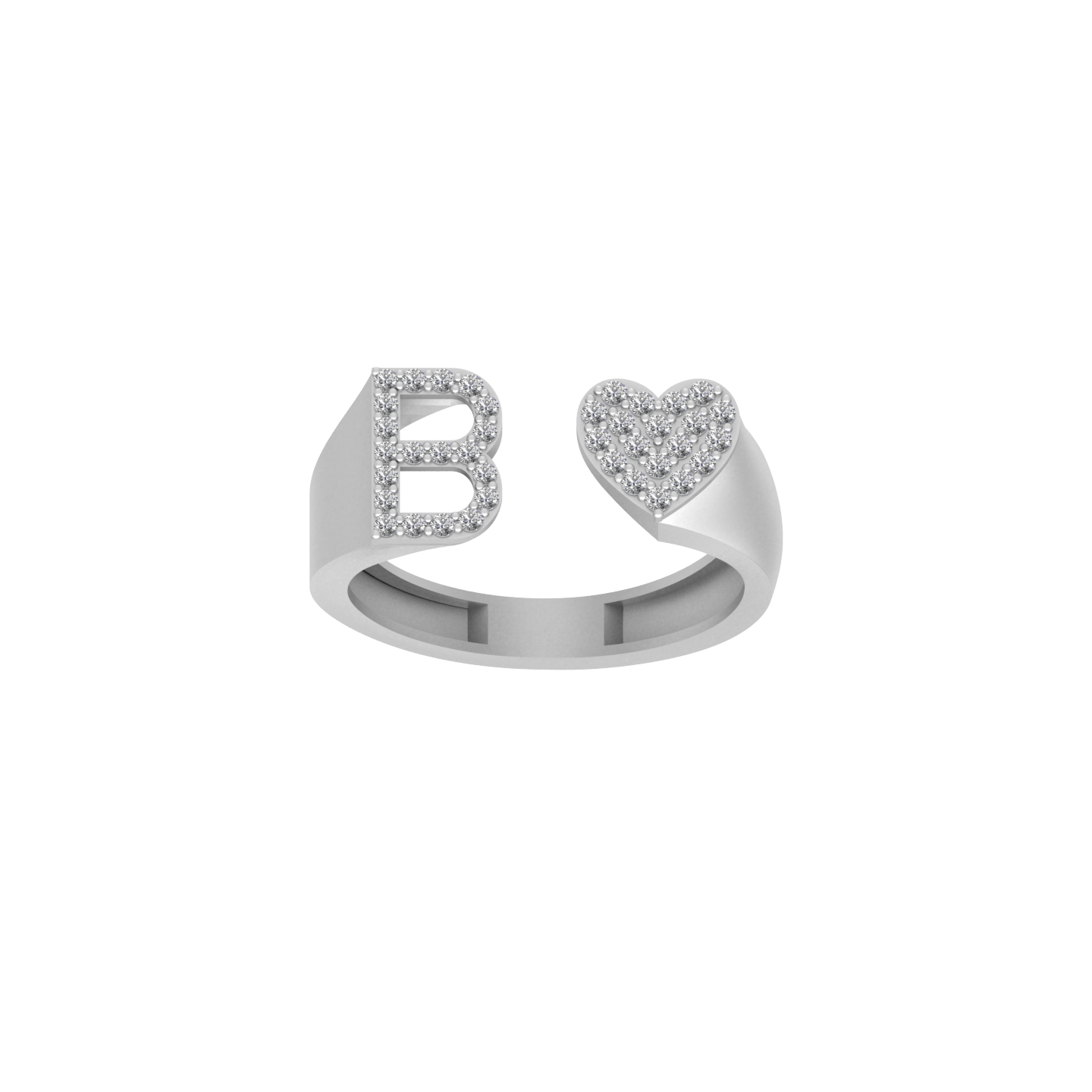 Radiant Elegance: 14K Gold Heart Initial B Ring with Diamonds