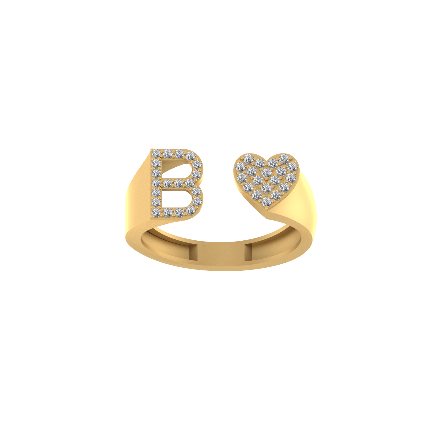 Radiant Elegance: 14K Gold Heart Initial B Ring with Diamonds