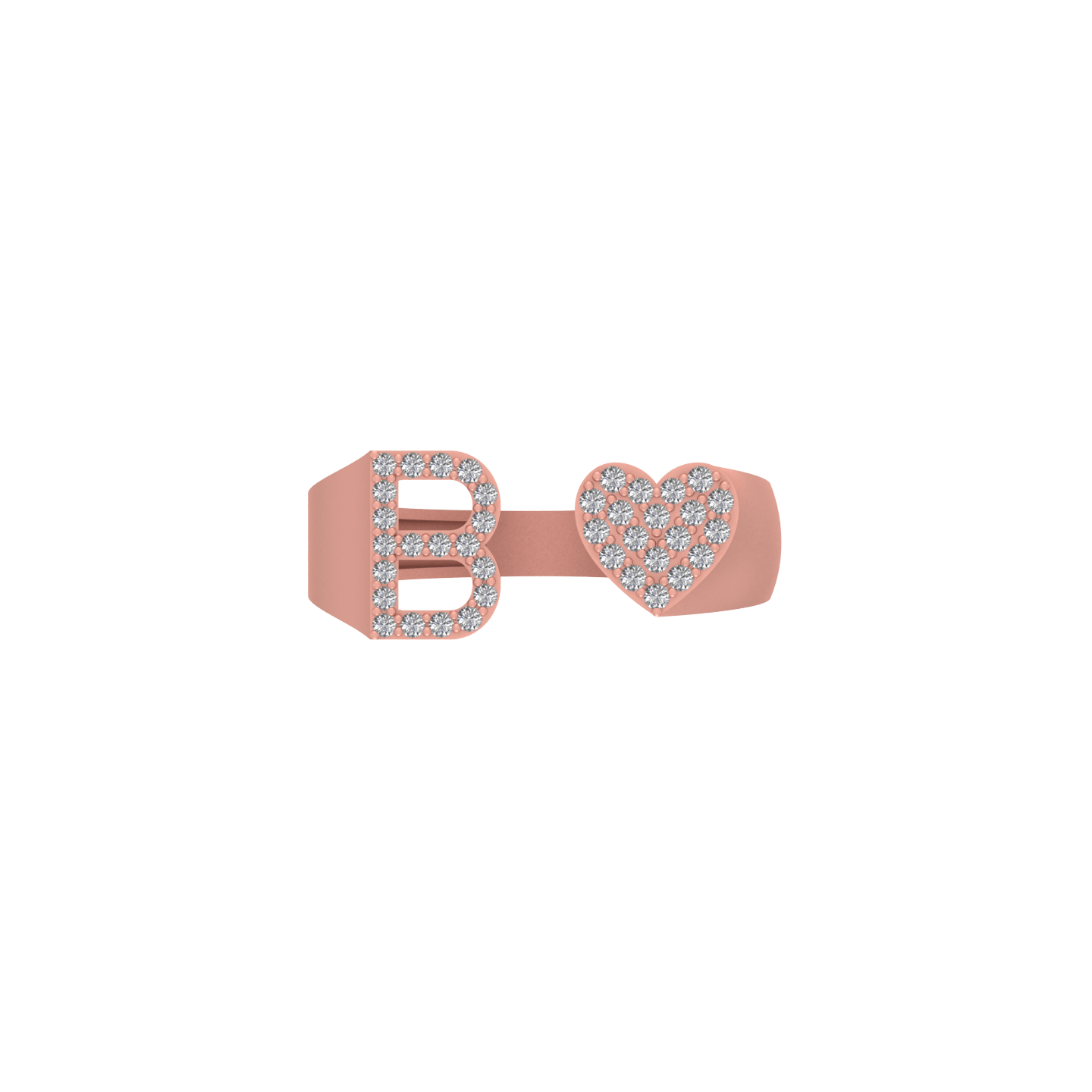 Radiant Elegance: 14K Gold Heart Initial B Ring with Diamonds