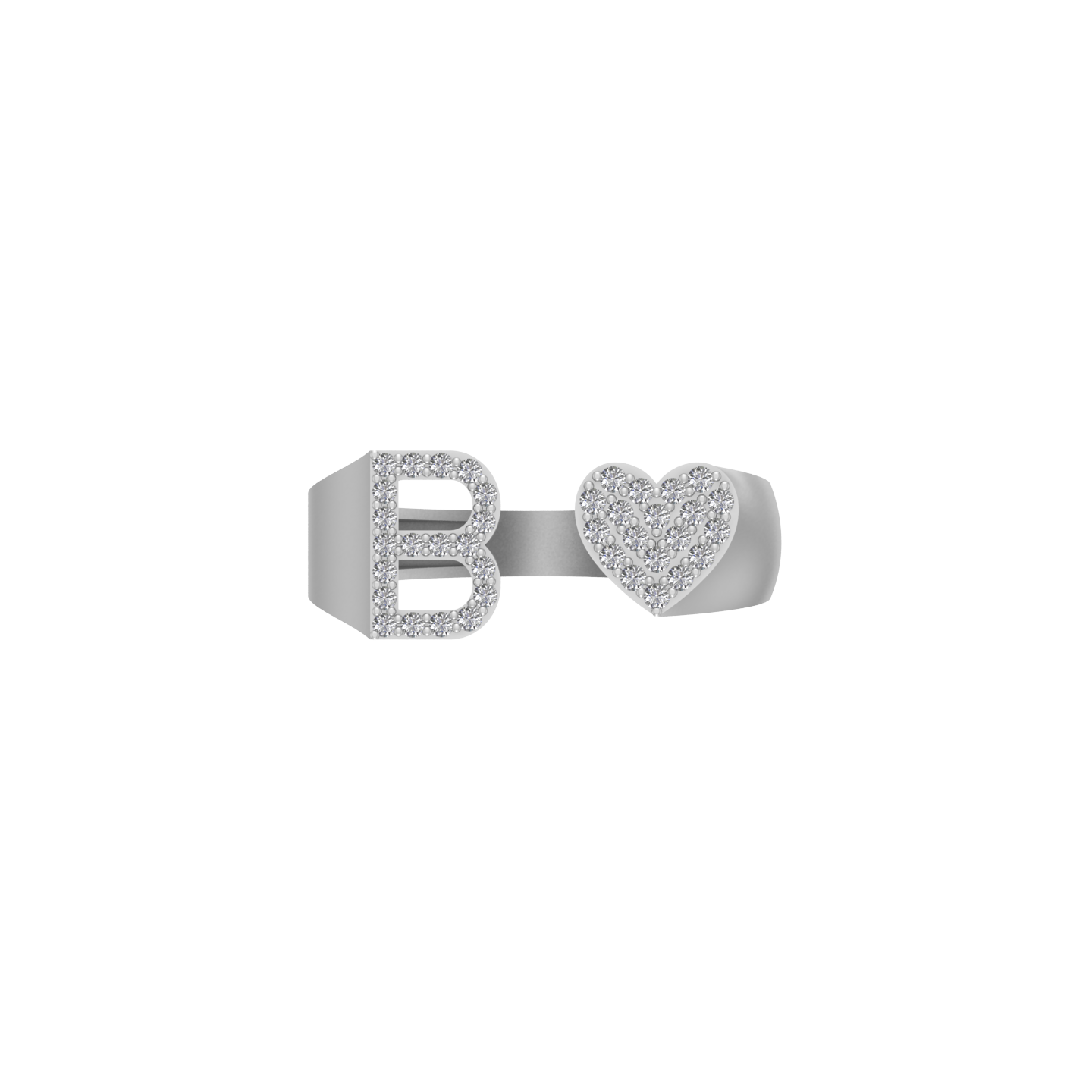 Radiant Elegance: 14K Gold Heart Initial B Ring with Diamonds