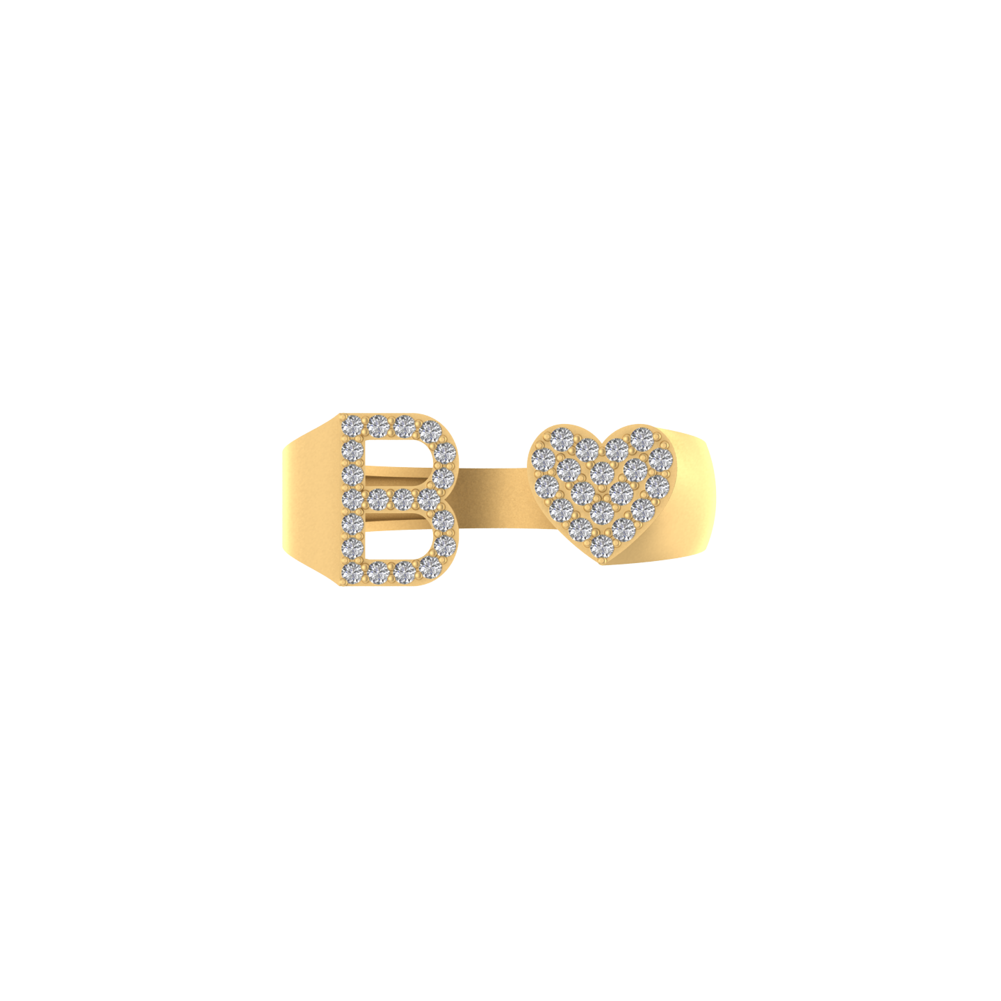 Radiant Elegance: 14K Gold Heart Initial B Ring with Diamonds