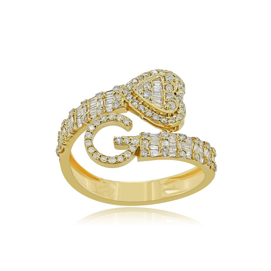 Gilded Whispers: 14K Gold Whispering G Initial Ring